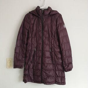 Donna Karan DKNY Packable Down Quilted Coat Jacket Womens M Purple Hood Zip